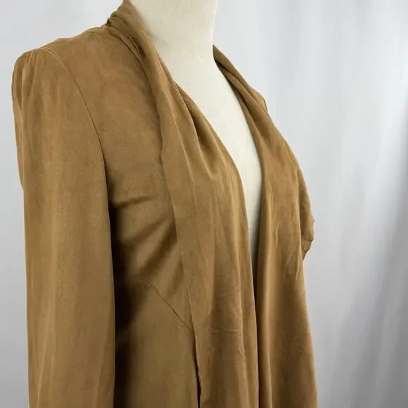 Bagatelle Faux Suede Open Front Jacket Tan Waterfall Drape Womens Size S - Picture 2 of 10